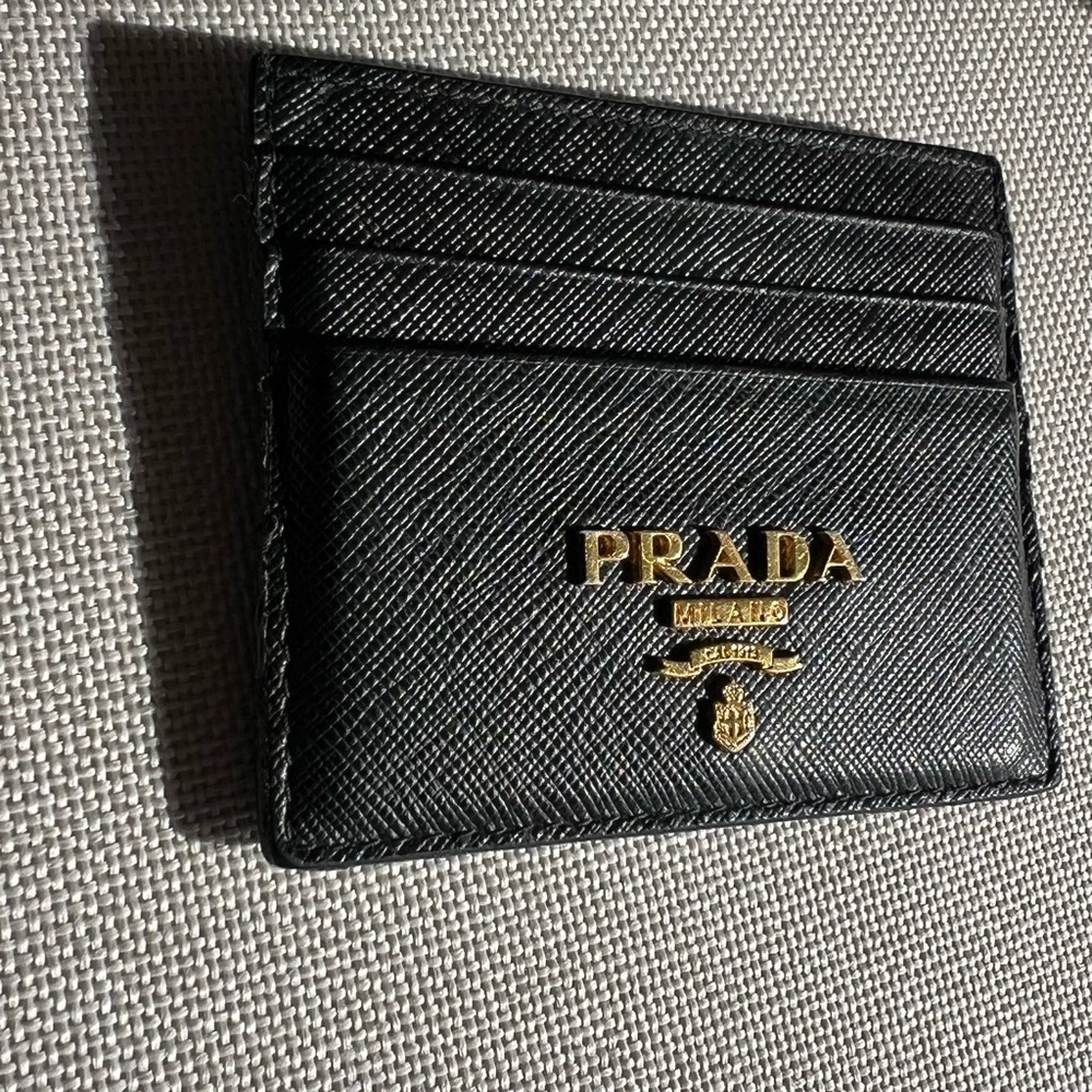 Prada Black Leather Card Holder with Gold Logo Plaque - Picture 6 of 7
